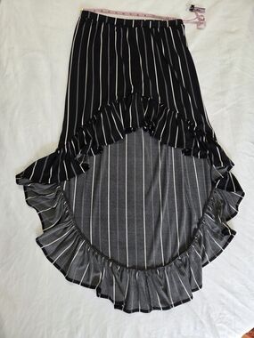 Small EXPRESS Striped Black High-Low Ruffle Skirt Elastic Waist